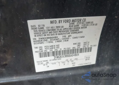2019 Ford Flex Sel from USA, damaged, VIN 2FMGK5C88KBA04804